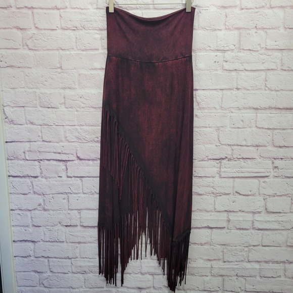 T Party Asymmetrical Maxi Fringe Skirt Sz M Boho Festival Western Gothic Hippie - Picture 2 of 10